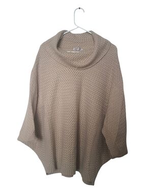 Women's Taupe Cowl Neck Knit Poncho Sweater